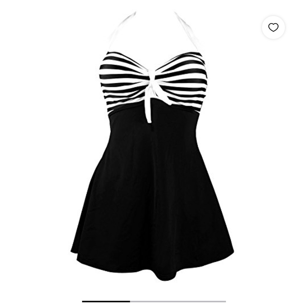 COCOSHIP Striped Plus Size Vintage Sailor Pin Up Swimsuit One Piece Skirtini